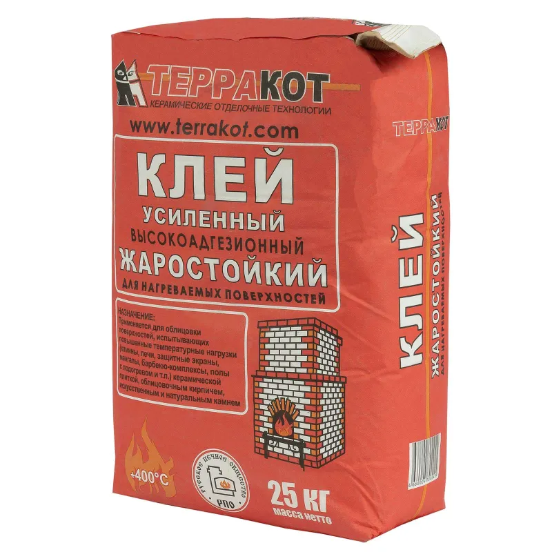 Клей усиленный жаростойкий для печей и каминов Терракот 25кг_1