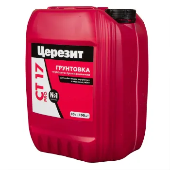 Изображение товара Грунтовка Церезит СТ 17 PRO для любых поверхностей, 10 л Изображение товара Грунтовка Церезит СТ 17 PRO для любых поверхностей, 10 л