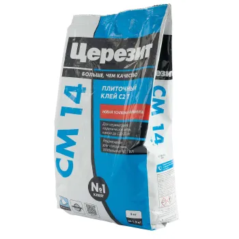 Изображение товара Клей для плитки Церезит СМ 14 C2T 5 кг для внутренней и наружной облицовки Изображение товара Клей для плитки Церезит СМ 14 C2T 5 кг для внутренней и наружной облицовки