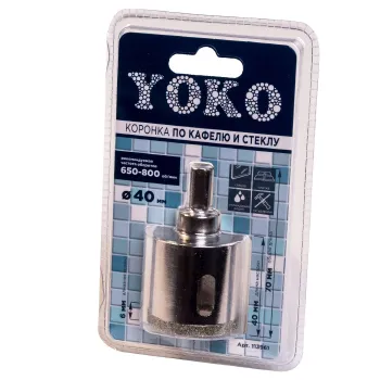 Изображение товара Коронка алмазная Yoko 40 мм по кафелю и стеклу с центрирующим сверлом Изображение товара Коронка алмазная Yoko 40 мм по кафелю и стеклу с центрирующим сверлом