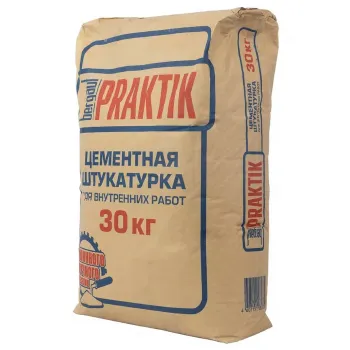 Изображение товара Цементная штукатурка для внутренних работ Bergauf Praktik 30 кг серого цвета Изображение товара Цементная штукатурка для внутренних работ Bergauf Praktik 30 кг серого цвета