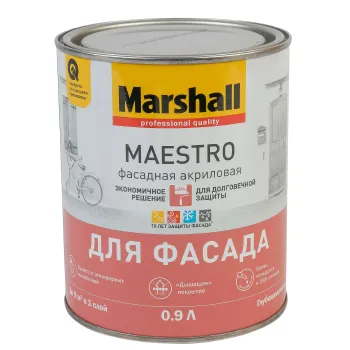 Изображение товара Фасадная краска Maestro глубокоматовая 0,9л Marshall для наружных работ Изображение товара Фасадная краска Maestro глубокоматовая 0,9л Marshall для наружных работ