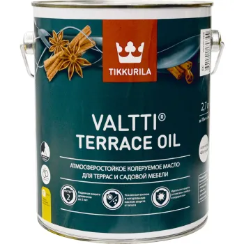Изображение товара Масло для террас и садовой мебели Tikkurila Valtti Terrace Oil база C 2,7л полуматовое Изображение товара Масло для террас и садовой мебели Tikkurila Valtti Terrace Oil база C 2,7л полуматовое