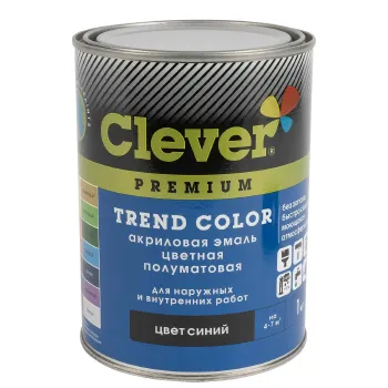 Изображение товара Акриловая эмаль Clever синяя полуматовая 1кг для металла и дерева Изображение товара Акриловая эмаль Clever синяя полуматовая 1кг для металла и дерева