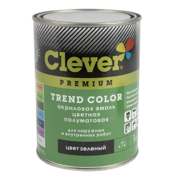 Изображение товара Эмаль акриловая Clever полуматовая зеленая 1кг для металла и дерева Изображение товара Эмаль акриловая Clever полуматовая зеленая 1кг для металла и дерева