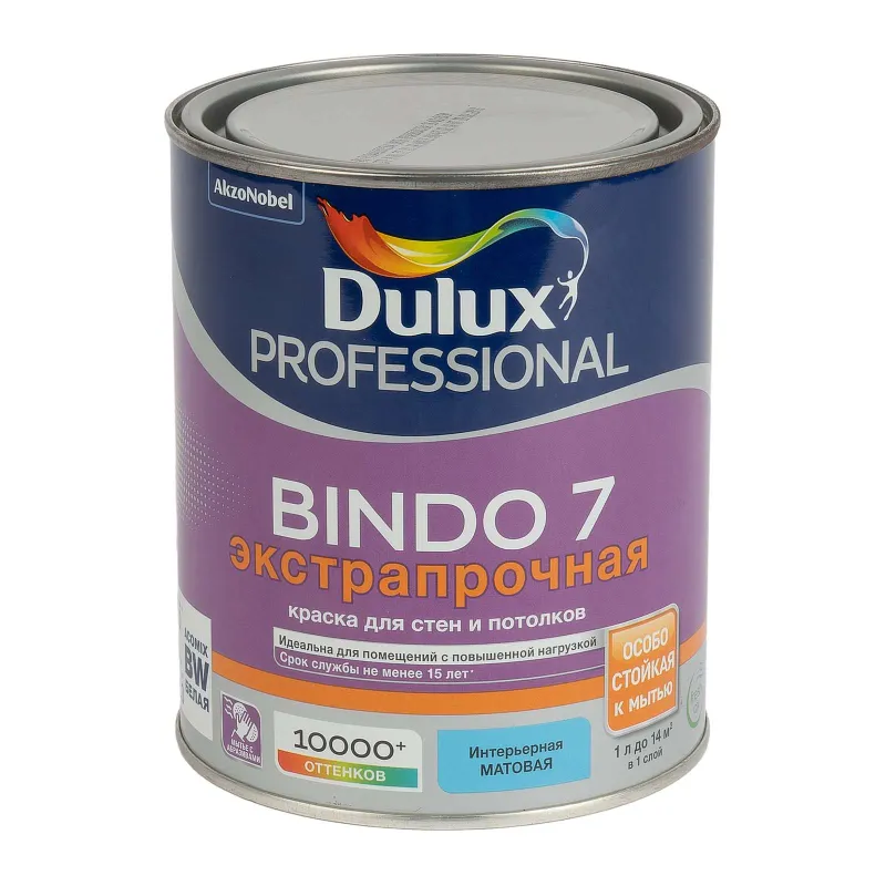 Краска интерьерная моющаяся Bindo 7 матовая 1л Dulux_1