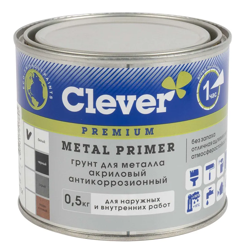 Грунт акриловый для металла Clever белый 0,5кг_1