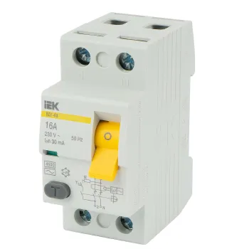 Изображение товара Двухполюсное УЗО 16А 30мА тип АС IEK для защиты электросетей Изображение товара Двухполюсное УЗО 16А 30мА тип АС IEK для защиты электросетей