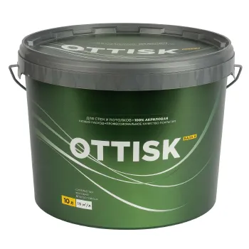 Изображение товара Краска для стен и потолков Ottisk белая база А 10л - акриловое покрытие для внутренних работ Изображение товара Краска для стен и потолков Ottisk белая база А 10л - акриловое покрытие для внутренних работ