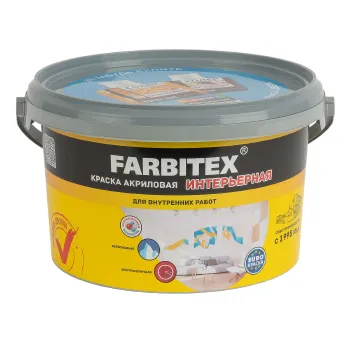 Изображение товара Интерьерная акриловая краска Farbitex белая матовая для стен и потолков Изображение товара Интерьерная акриловая краска Farbitex белая матовая для стен и потолков