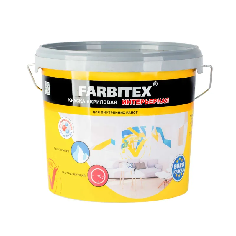 Краска интерьерная сухая уборка Farbitex матовая 6кг_1