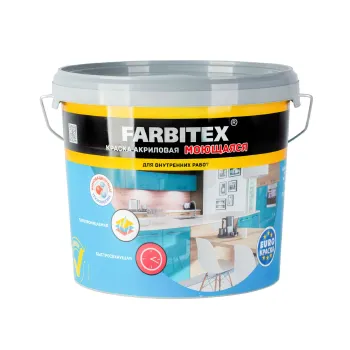 Изображение товара Краска интерьерная влажная уборка Farbitex матовая 13кг Изображение товара Краска интерьерная влажная уборка Farbitex матовая 13кг