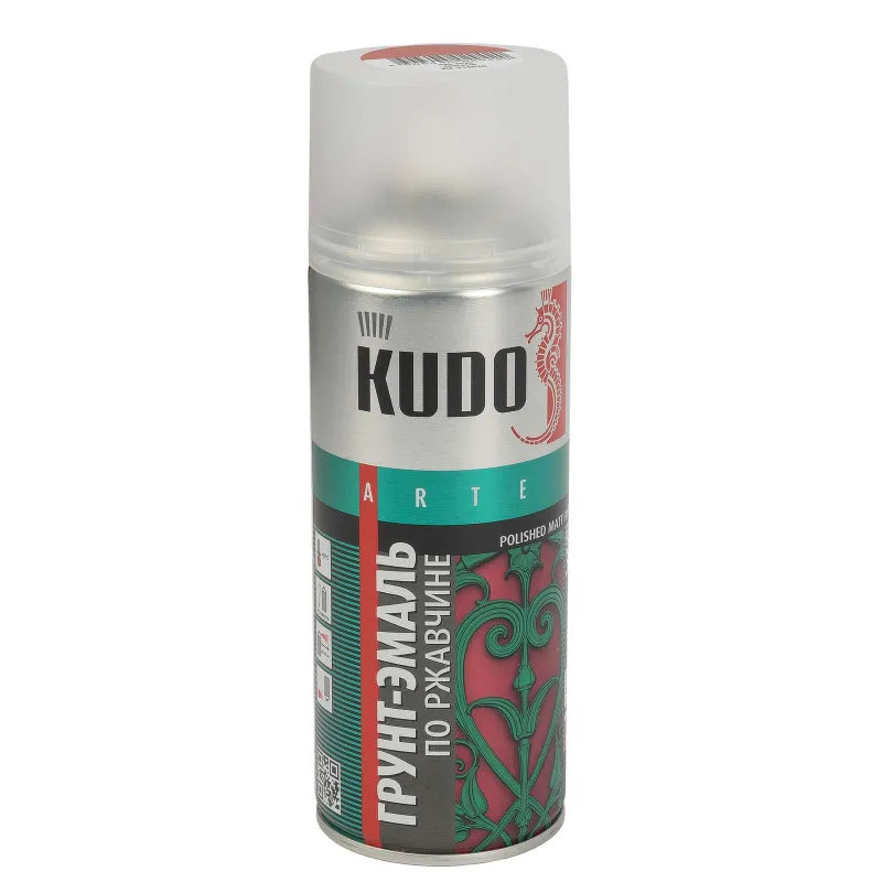 Грунт-эмаль по ржавчине аэрозольная Kudo красная (RAL 3020) матовая 0,52л_1