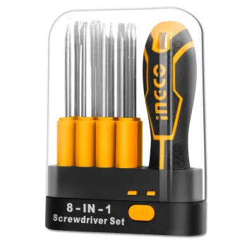 Изображение товара Отвертка со сменными стержнями Ingco AKISD0901 - 8 предметов Изображение товара Отвертка со сменными стержнями Ingco AKISD0901 - 8 предметов