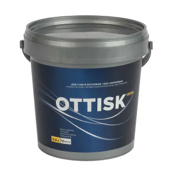 Изображение товара Интерьерная моющаяся краска Ottisk матовая 0,9л для стен и потолков Изображение товара Интерьерная моющаяся краска Ottisk матовая 0,9л для стен и потолков