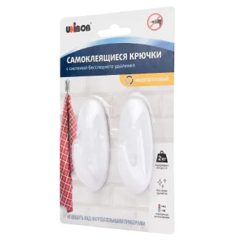 Изображение товара Самоклеющиеся крючки Unibob белые 2 шт - удобное решение для дома и офиса Изображение товара Самоклеющиеся крючки Unibob белые 2 шт - удобное решение для дома и офиса