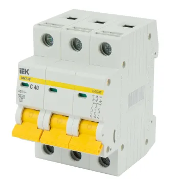 Изображение товара Автоматический выключатель трехполюсный IEK 40А 4,5кА для защиты электросистем Изображение товара Автоматический выключатель трехполюсный IEK 40А 4,5кА для защиты электросистем
