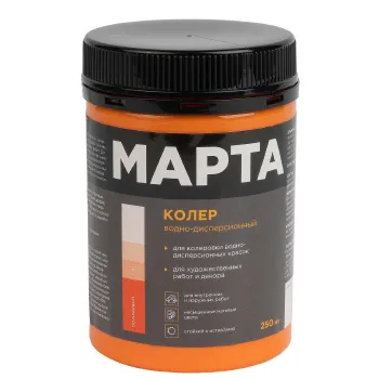 Изображение товара Колер водно-дисперсионный оранжевый MARTA 250 мл для тонирования ЛКМ и отделочных материалов Изображение товара Колер водно-дисперсионный оранжевый MARTA 250 мл для тонирования ЛКМ и отделочных материалов