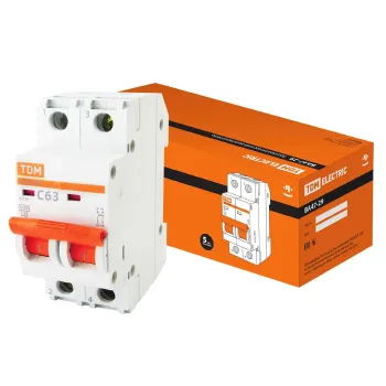 Изображение товара Автоматический двухполюсный выключатель TDM 63А 4.5 кА для электросистем Изображение товара Автоматический двухполюсный выключатель TDM 63А 4.5 кА для электросистем