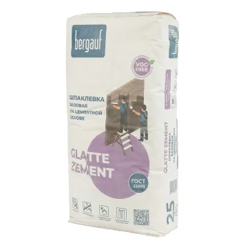 Изображение товара Цементная шпаклевка Bergauf Glatte Zement 25 кг для внутренних и наружных работ Изображение товара Цементная шпаклевка Bergauf Glatte Zement 25 кг для внутренних и наружных работ