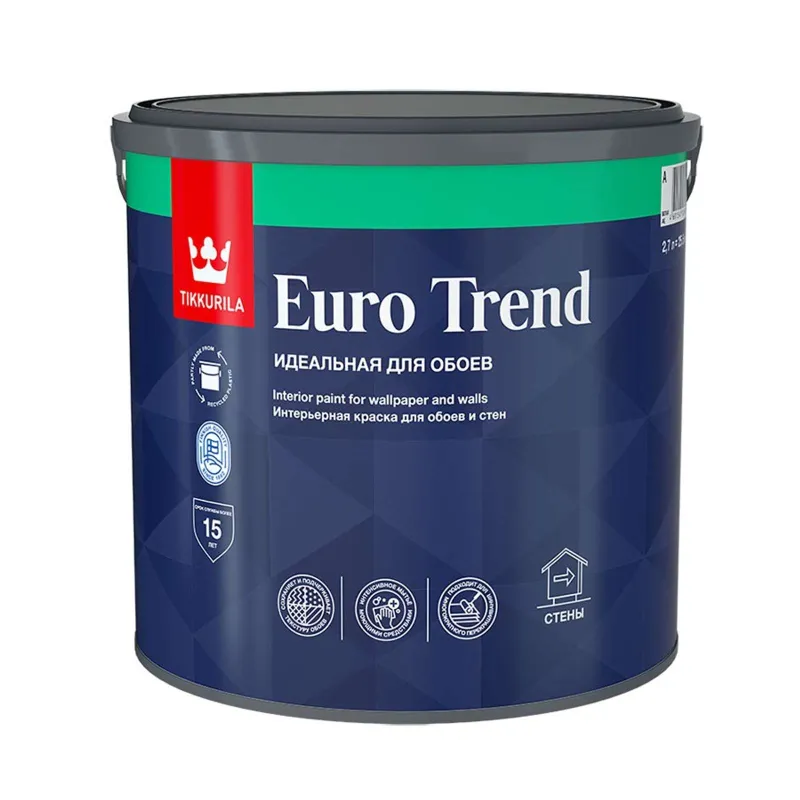 Краска для обоев и стен Tikkurila Euro Trend белая база А 2,7 л_1
