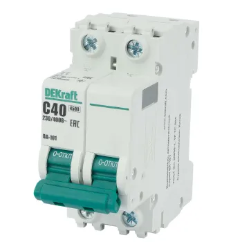 Изображение товара Автоматический выключатель двухполюсной 40А 4.5кА DEKraft Изображение товара Автоматический выключатель двухполюсной 40А 4.5кА DEKraft