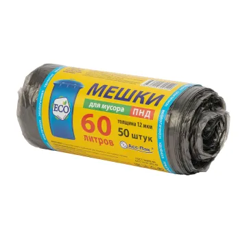 Изображение товара Мешки для мусора 60л 50шт прочные из ПНД для домашнего и коммерческого использования Изображение товара Мешки для мусора 60л 50шт прочные из ПНД для домашнего и коммерческого использования