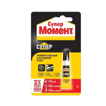 Изображение товара Клей Момент Супер секундный 3 г универсальный быстрое схватывание Изображение товара Клей Момент Супер секундный 3 г универсальный быстрое схватывание