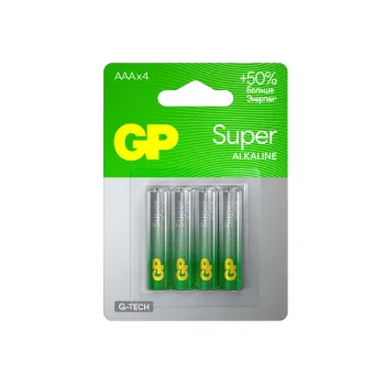 Изображение товара Батарейка алкалиновая GP Super Alkaline 24А ААA - 4 шт Изображение товара Батарейка алкалиновая GP Super Alkaline 24А ААA - 4 шт