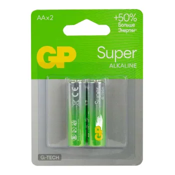 Изображение товара Алкалиновые батарейки GP Super Alkaline AA 2 шт надежный источник энергии Изображение товара Алкалиновые батарейки GP Super Alkaline AA 2 шт надежный источник энергии