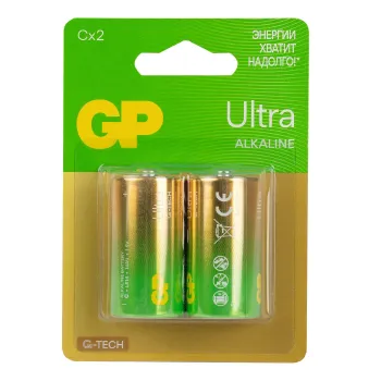 Изображение товара Батарейки алкалиновые GP Ultra Alkaline 14А C 2 шт в блистере Изображение товара Батарейки алкалиновые GP Ultra Alkaline 14А C 2 шт в блистере