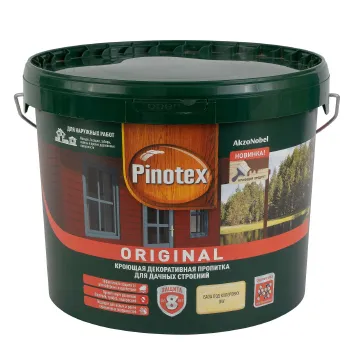 Изображение товара Декоративно-защитное средство Pinotex Original белое 9л для дерева наружных работ Изображение товара Декоративно-защитное средство Pinotex Original белое 9л для дерева наружных работ