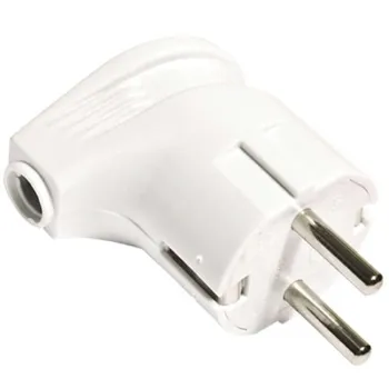 Изображение товара Угловая вилка с заземлением 16А белая Universal для дома и офиса Изображение товара Угловая вилка с заземлением 16А белая Universal для дома и офиса