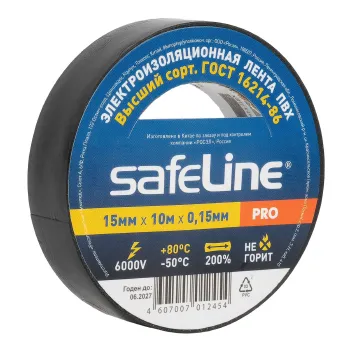 Изображение товара Изолента Safeline 15ммх10м черная для электромонтажных работ Изображение товара Изолента Safeline 15ммх10м черная для электромонтажных работ