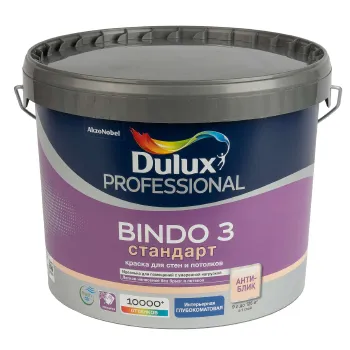 Изображение товара Краска интерьерная Bindo 3 глубоко-матовая 9л Dulux Изображение товара Краска интерьерная Bindo 3 глубоко-матовая 9л Dulux
