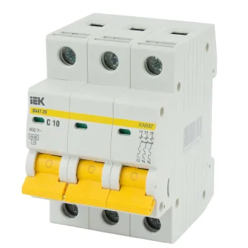 Изображение товара Выключатель автоматический трехполюсный C 10А 4.5кА IEK Изображение товара Выключатель автоматический трехполюсный C 10А 4.5кА IEK