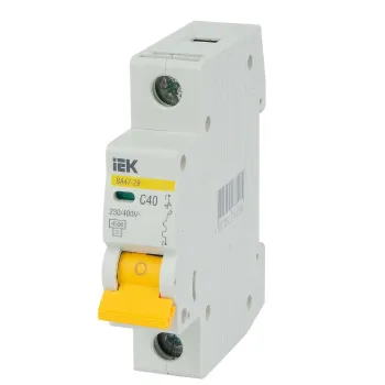 Изображение товара Автоматический однополюсный выключатель IEK C 40А 4.5кА для защиты цепей Изображение товара Автоматический однополюсный выключатель IEK C 40А 4.5кА для защиты цепей
