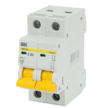 Изображение товара Автоматический выключатель двухполюсный IEK 63А 4.5кА для электрощитков Изображение товара Автоматический выключатель двухполюсный IEK 63А 4.5кА для электрощитков