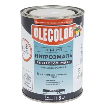 Изображение товара Эмаль глянцевая Olecolor НЦ-132П белая 0,7 кг для дерева и металла Изображение товара Эмаль глянцевая Olecolor НЦ-132П белая 0,7 кг для дерева и металла