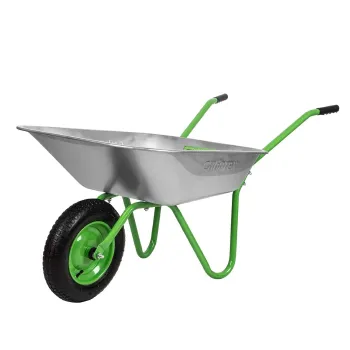 Изображение товара Садовая одноколесная тачка 65л 90кг со стальным кузовом и пневматическим колесом Изображение товара Садовая одноколесная тачка 65л 90кг со стальным кузовом и пневматическим колесом