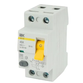 Изображение товара УЗО двухполюсное 40А 30мА тип АС IEK - защита от поражения током Изображение товара УЗО двухполюсное 40А 30мА тип АС IEK - защита от поражения током