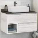Тумба с раковиной Comforty Прага 75 дуб белый с серой столешницей_1