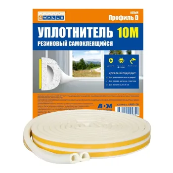 Изображение товара Резиновый самоклеящийся уплотнитель D-профиль белый 10 м для герметизации Изображение товара Резиновый самоклеящийся уплотнитель D-профиль белый 10 м для герметизации