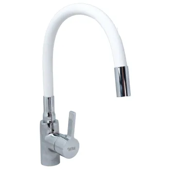 Изображение товара Кухонный смеситель stMIRA 5098-3 однорычажный с гибким изливом бело-хром Изображение товара Кухонный смеситель stMIRA 5098-3 однорычажный с гибким изливом бело-хром