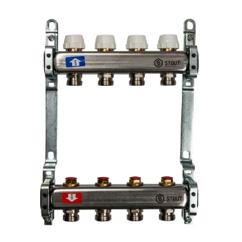 Изображение товара Коллекторная группа Stout 1" на 4 выхода без расходомеров Изображение товара Коллекторная группа Stout 1" на 4 выхода без расходомеров