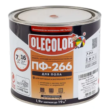 Изображение товара Эмаль ПФ-266 Olecolor для пола gлянцевая желто-коричневая 1,9кг Изображение товара Эмаль ПФ-266 Olecolor для пола gлянцевая желто-коричневая 1,9кг