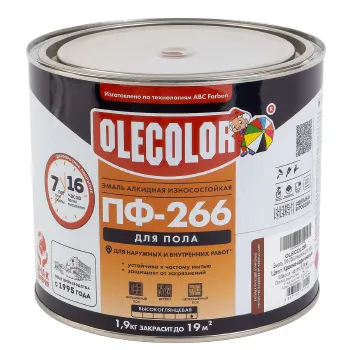 Изображение товара Эмаль ПФ-266 для пола Olecolor красно-коричневая глянцевая 1,9кг Изображение товара Эмаль ПФ-266 для пола Olecolor красно-коричневая глянцевая 1,9кг