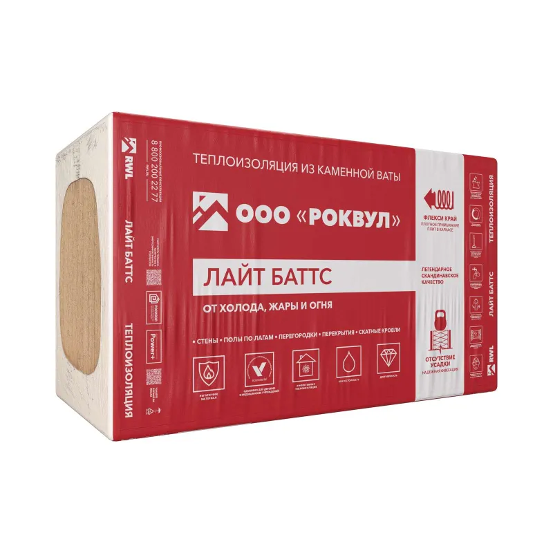 Утеплитель 1000х600х50 мм Роквул Лайт Баттс 37 кг/м³ 6 м²_1