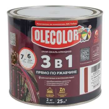 Грунт-эмаль по ржавчине 3в1 Olecolor красно-коричневая полуглянцевая 2кг