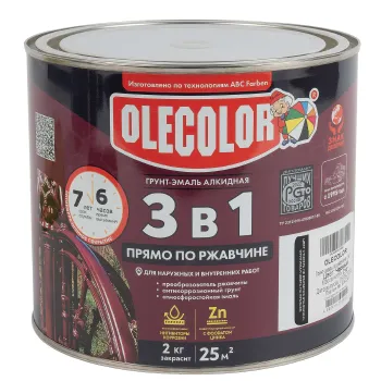 Грунт-эмаль по ржавчине 3в1 Olecolor черная полуглянцевая 2кг